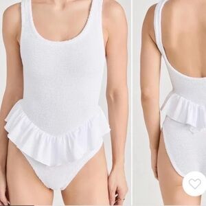 Denise White Ruffled Hunza G One-Piece Swimsuit